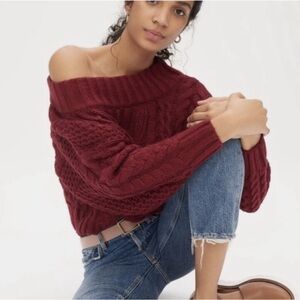 Anthropologie Burgundy Cable Knit Turtleneck Sweater